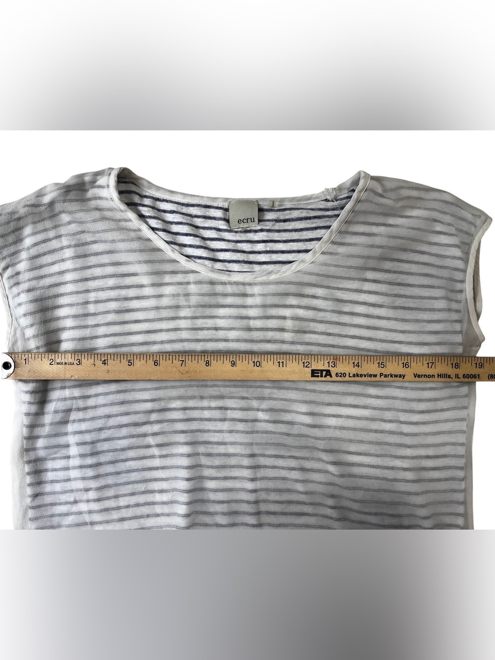 Ecru 100% Linen Striped Cap Sleeve Boxy White Blue Top Sz M - Picture 3 of 7